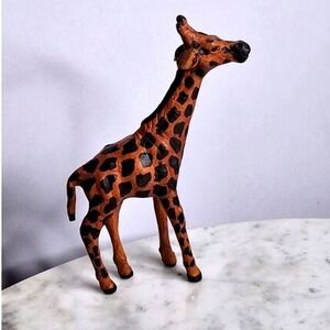 Leather Giraffe Figurine Safari Animal Decor African Style Sculpture Handcrafted
